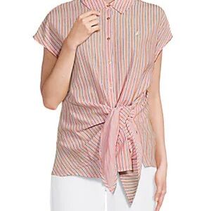 NAUTICA JEANS sleeveless stripe button down top with tie front
